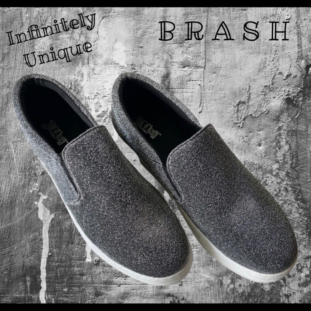 Brash metallic fabric slip ons-12